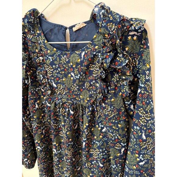 Hayden Girls Navy Floral Long-Sleeve Ruffle Dress Polyester XL - Picture 2 of 6